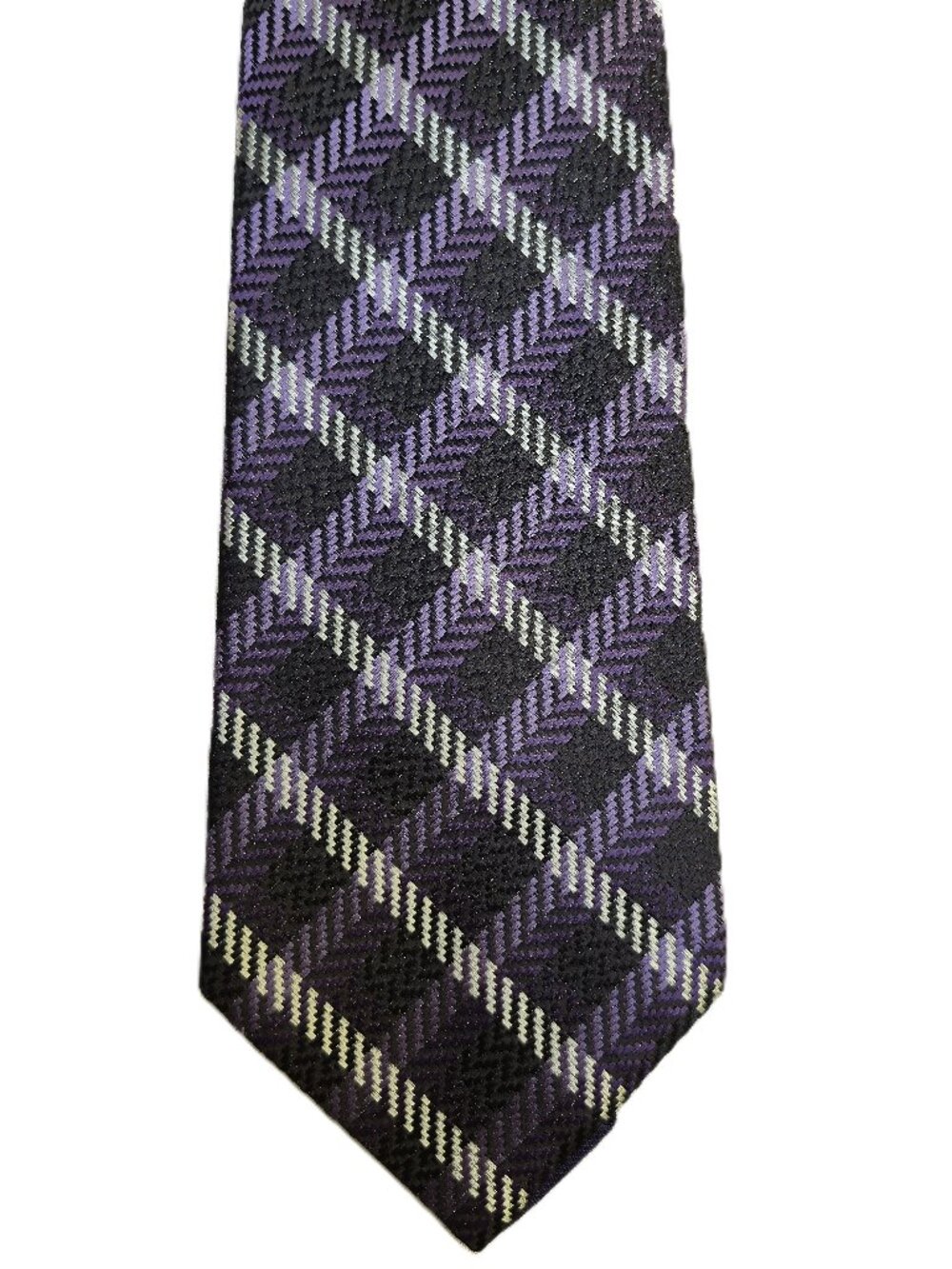 NWT TOM FORD Purple Black White Plaid Woven Silk Tie Italy $280 - Picture 5 of 6